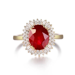 14K Yellow Gold Diamond Ruby Wedding Engagement Ring for Women