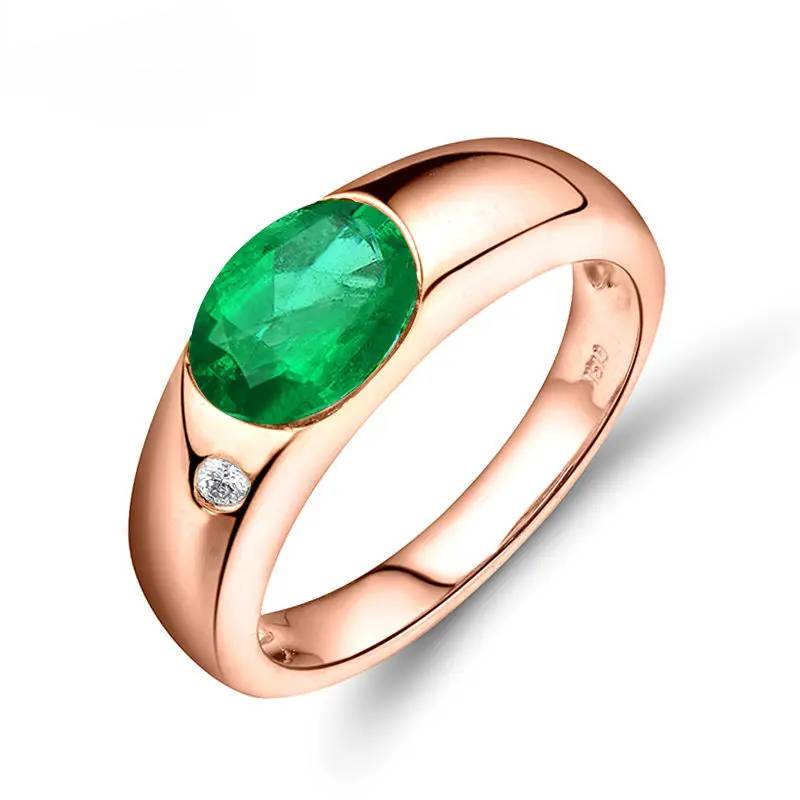 Oval 6x8mm Natural Zambia Emerald Ring 18kt Rose Gold with Real Diamonds