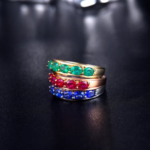 Natural Emerald Ruby Sapphire Rings 14K White Gold Party Jewelry for Women