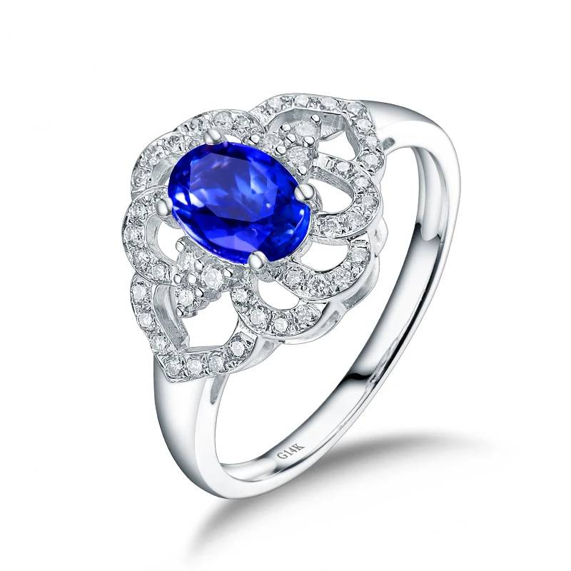 14K White Gold Flower Ring with Blue Tanzanite – December Birthstone