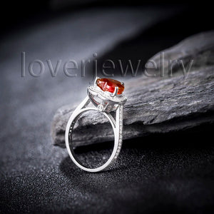 Genuine 8x8mm Heart Ruby Ring 14K White Gold Diamond