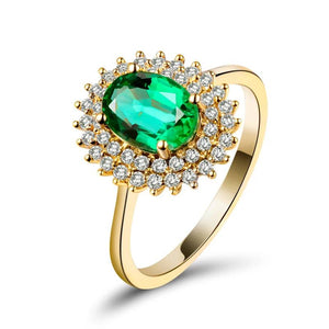 18KT Yellow Gold Emerald & Diamond Anniversary Ring for Women