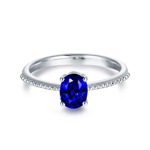 Solid 18K White Gold Blue Sapphire Gemstone Wedding Ring for Women