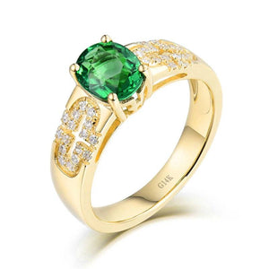 14K Yellow Gold Diamond & Green Tsavorite Wedding Ring for Women