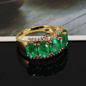 18K Yellow Gold Emerald & Diamond Wedding Ring – Anniversary Gift