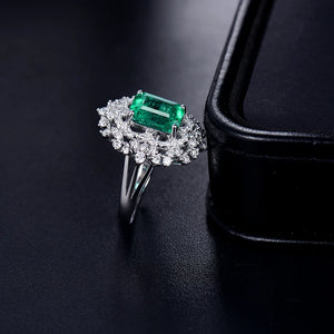 Luxury 18K White Gold Emerald & Diamond Ring for Women