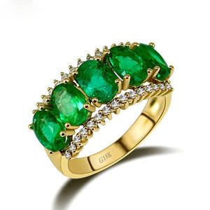 18K Yellow Gold Emerald & Diamond Wedding Ring – Anniversary Gift