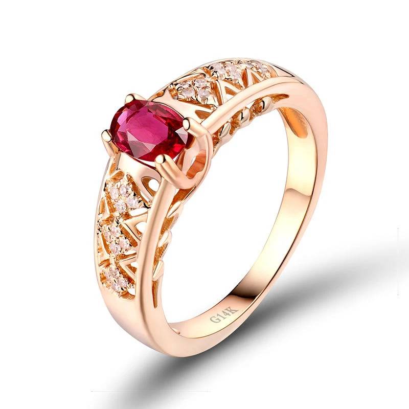 Ruby Oval 4x6mm Gemstone 14K Rose Gold Diamond Wedding Ring for Women