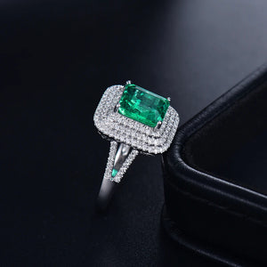 18Kt White Gold Emerald Diamond Wedding Ring Natural Gemstone Jewelry