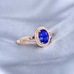 Natural AAAA Tanzanite Oval Ring 14K Rose Gold Diamond Birthstone Jewelry