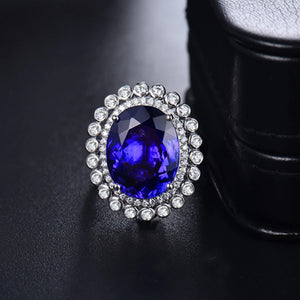 18Kt White Gold Tanzanite & Diamond Ring Pendant Dual Use Jewelry