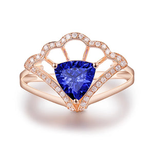 Tanzanite Flower Ring 14KT Rose Gold Diamonds 7x7mm Gemstone Wedding Gift