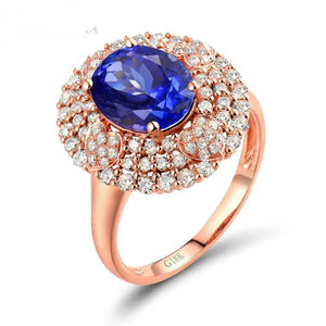 18K Rose Gold Blue Tanzanite & Diamond Ring – Anniversary Jewelry