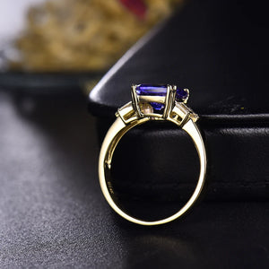 14K Yellow Gold Tanzanite & Diamond Cushion Ring – 8x8mm Engagement Jewelry for Women