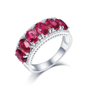 Genuine Ruby & Diamond Engagement Ring 14K White Gold Classic Lady Jewelry