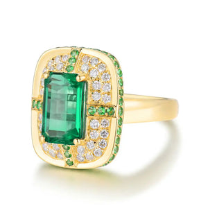 18KT Gold Ring with Green Emerald and Diamonds for Women – Wedding & Engagement Jewelry