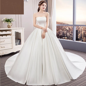 White Satin A-Line Off-Shoulder Wedding Dress – Elegant & Simple Bridal Gown