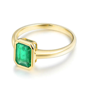 14Kt Yellow Gold Natural Emerald Promise Ring Fine Jewelry for Women Christmas Gift