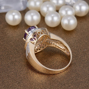 14K Yellow Gold Oval Amethyst & Diamond Ring – Gift for Anniversary