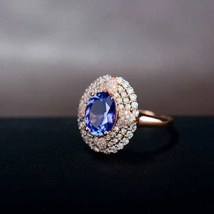 18K Rose Gold Blue Tanzanite & Diamond Ring – Anniversary Jewelry