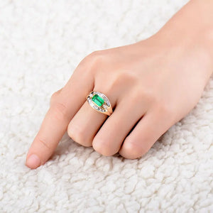 18Kt Yellow Gold Green Emerald Ring 1.6Ct with Diamonds Unisex Wedding Gift