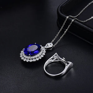 18Kt White Gold Tanzanite & Diamond Ring Pendant Dual Use Jewelry