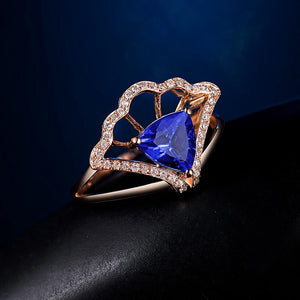 Tanzanite Flower Ring 14KT Rose Gold Diamonds 7x7mm Gemstone Wedding Gift