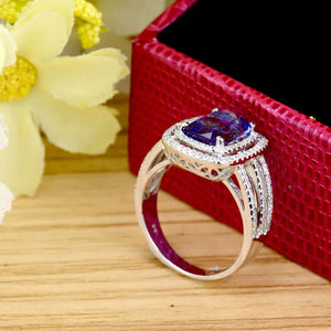 2025 Elegant 18K White Gold Blue Tanzanite Wedding Engagement Ring for Women