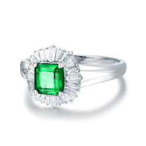 Natural Green Emerald & Diamond Ring in 14Kt White Gold – Elegant Engagement Jewelry