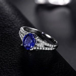 Natural Tanzanite Ring 14Kt White Gold with Diamonds for Women