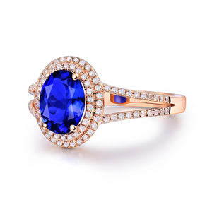 Natural AAAA Tanzanite Oval Ring 14K Rose Gold Diamond Birthstone Jewelry