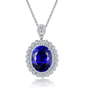 18Kt White Gold Tanzanite & Diamond Ring Pendant Dual Use Jewelry