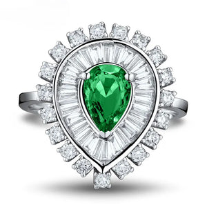 Pear Emerald Ring 5x7mm 18K White Gold with Diamonds for Women