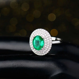 Green Emerald Oval Cut Ring 14K White Gold Diamond Anniversary Jewelry Gift