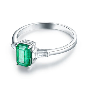 Emerald 14Kt White Gold Baguette Diamond Wedding Ring Fine Jewelry for Women