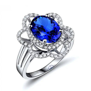 Princess Diana Flower 18Kt White Gold Blue Tanzanite Wedding Ring for Women