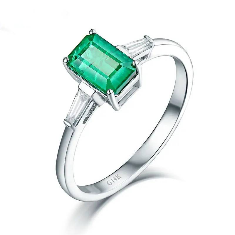 Emerald 14Kt White Gold Baguette Diamond Wedding Ring Fine Jewelry for Women