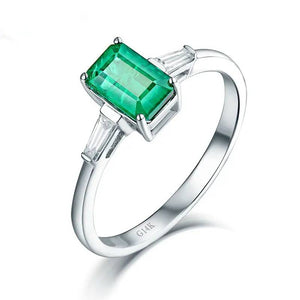 Emerald 14Kt White Gold Baguette Diamond Wedding Ring Fine Jewelry for Women