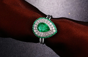 Antique 14K White Gold 1.70ctw Natural Emerald H SI Diamond Engagement Ring