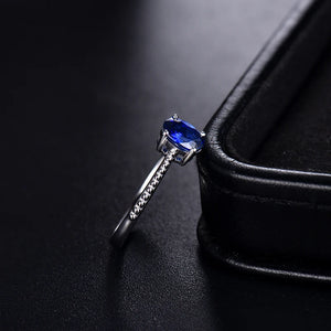 Solid 18K White Gold Blue Sapphire Gemstone Wedding Ring for Women