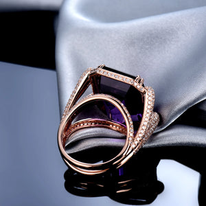 Elegant Emerald Cut Amethyst Ring 14Kt Rose Gold with Diamonds