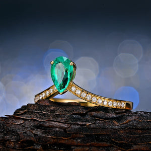 14k Yellow Gold 0.59ct Natural Emerald and 0.11ct Diamond Engagement Ring