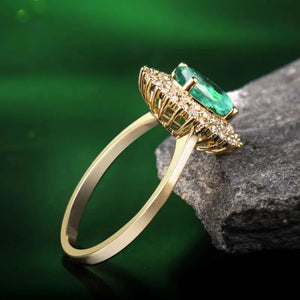 18KT Yellow Gold Emerald & Diamond Anniversary Ring for Women