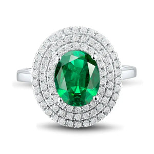 Green Emerald Oval Cut Ring 14K White Gold Diamond Anniversary Jewelry Gift