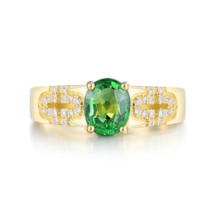 14K Yellow Gold Diamond & Green Tsavorite Wedding Ring for Women