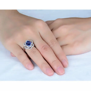 Princess Diana Flower 18Kt White Gold Blue Tanzanite Wedding Ring for Women