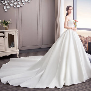 White Satin A-Line Off-Shoulder Wedding Dress – Elegant & Simple Bridal Gown