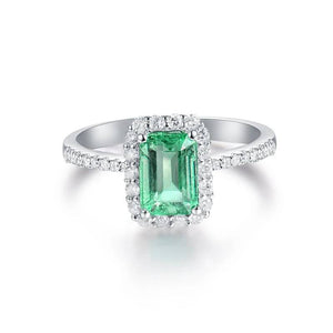 18KT White Gold Emerald & Diamond Engagement Ring for Women