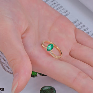 14k Yellow Gold 0.59ct Natural Emerald and 0.11ct Diamond Engagement Ring