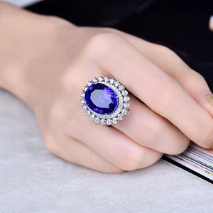 18Kt White Gold Tanzanite & Diamond Ring Pendant Dual Use Jewelry